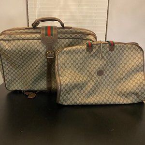 Vintage Authentic Gucci Monogram GG Suitcase and Garment Bag Luggage Set